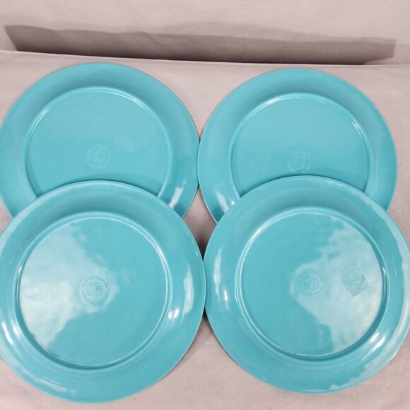 Melamine Dinner Plates 10.5" Medallion Floral Aqua Blue Yellow Orange Textured 4 - Picture 3 of 4